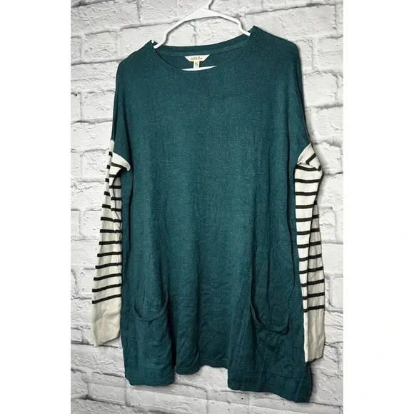 Matilda Jane Women Corie Pullover Boho Sweater Tunic Teal Striped Sleeves M. - Picture 3 of 7